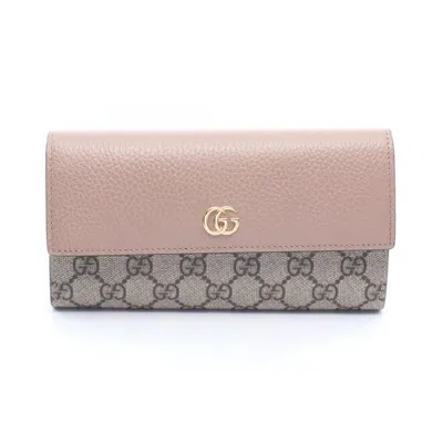 Pre-owned Gucci Beige Brown Pink Leather Pvc Long Wallet (bi-fold) ()