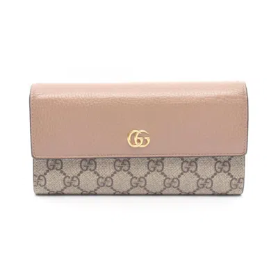 Pre-owned Gucci Beige Brown Pink Leather Pvc Long Wallet (bi-fold) ()