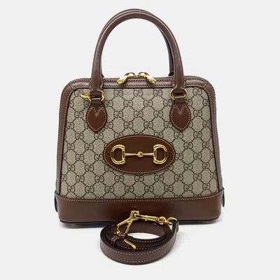 Pre-owned Gucci Beige Brown Pvc 1955 Horsebit Top Handle Bag Small In Sand