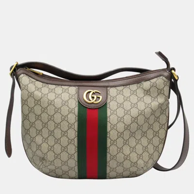 Pre-owned Gucci Beige Brown Pvc Coated Canvas Leather Gg Supreme Shoulder Bag