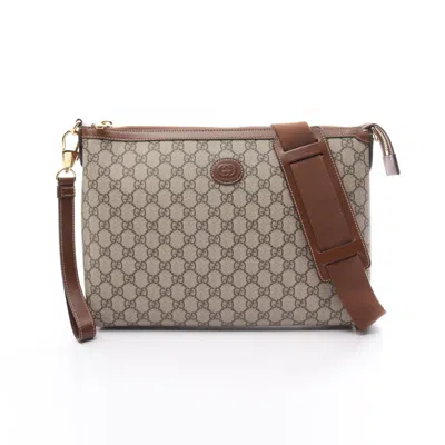 Pre-owned Gucci Beige Brown Pvc Coated Canvas Leather Shoulder Bag () In Beige, Brown
