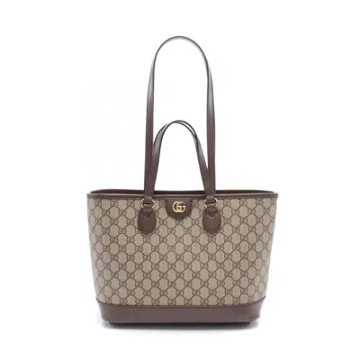 Pre-owned Gucci Beige Brown Pvc Coated Canvas Leather Tote Bag () In Beige, Brown