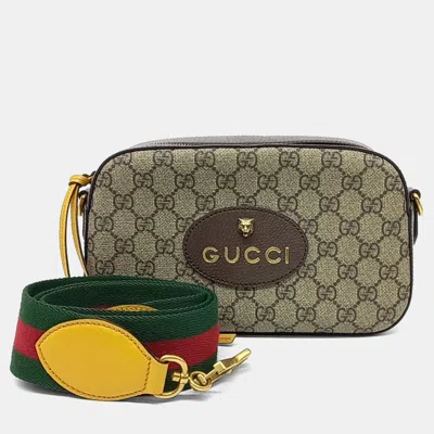 Pre-owned Gucci Beige Brown Pvc Gg Supreme Messenger Bag In Sand