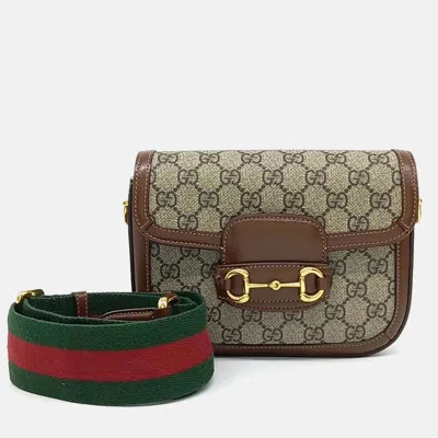 Pre-owned Gucci Beige Brown Pvc Horsebit 1955 Mini Bag In Sand