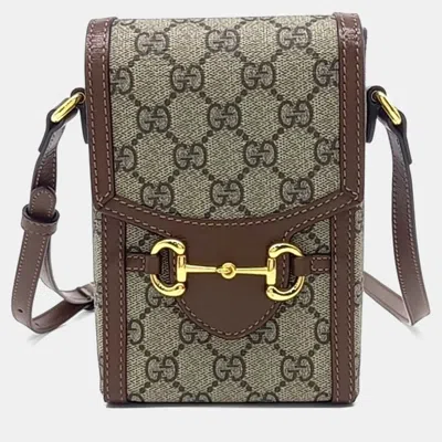 Pre-owned Gucci Beige Brown Pvc Horsebit 1955 Mini Bag In Sand