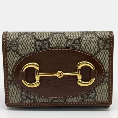 Pre-owned Gucci Beige Brown Pvc Horsebit Bifold Wallet In Sand