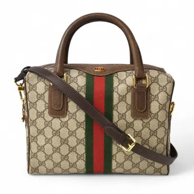 Pre-owned Gucci Beige Brown Pvc Leather Boston Bag Shoulder Bag ()