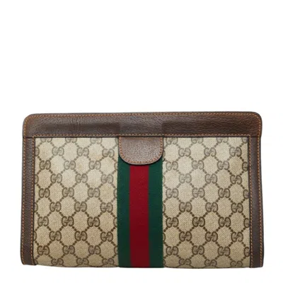 Pre-owned Gucci Beige Brown Pvc Leather Clutch Bag ()