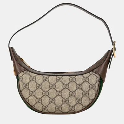 Pre-owned Gucci Beige Brown Pvc Leather Half Moon Ophidia Handbag