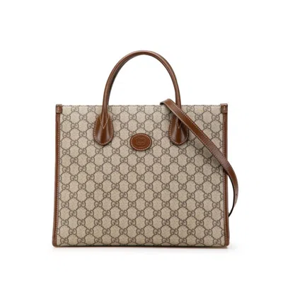 Pre-owned Gucci Beige Brown Pvc Leather Handbag Shoulder Bag ()