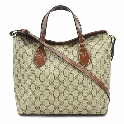 Pre-owned Gucci Beige Brown Pvc Leather Handbag Shoulder Bag () In Beige, Brown