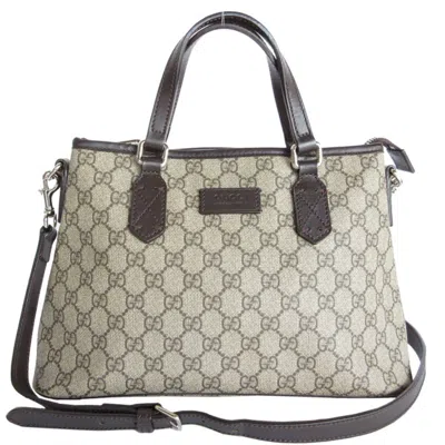Pre-owned Gucci Beige Brown Pvc Leather Handbag Shoulder Bag () In Beige, Brown