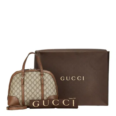 Pre-owned Gucci Beige Brown Pvc Leather Handbag Shoulder Bag () In Beige, Brown