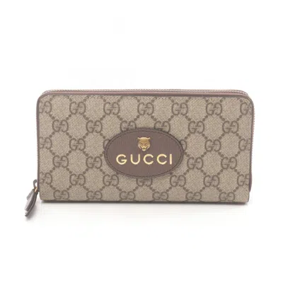 Pre-owned Gucci Beige Brown Pvc Leather Long Wallet (bi-fold) () In Multi