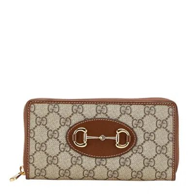 Pre-owned Gucci Beige Brown Pvc Leather Long Wallet (bi-fold) () In Multi