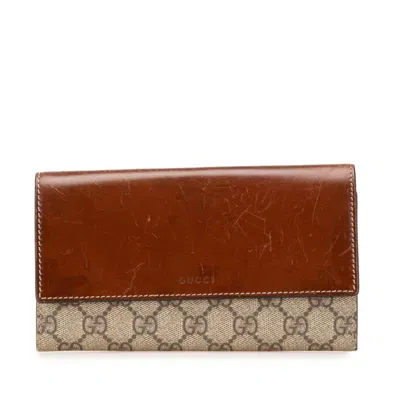 Pre-owned Gucci Beige Brown Pvc Leather Long Wallet (bi-fold) () In Multi