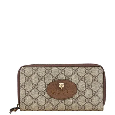 Pre-owned Gucci Beige Brown Pvc Leather Long Wallet (bi-fold) () In Multi