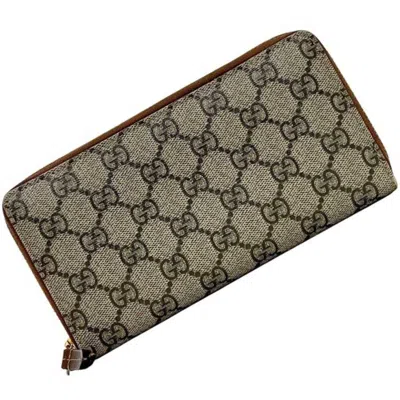 Pre-owned Gucci Beige Brown Pvc Leather Long Wallet (bi-fold) ()