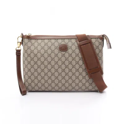 Gucci Beige Brown Pvc Leather Shoulder Bag In Beige, Brown