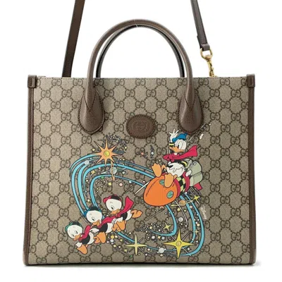 Pre-owned Gucci Beige Brown Pvc Leather Tote Bag ()
