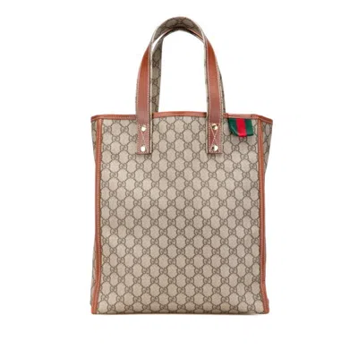 Pre-owned Gucci Beige Brown Pvc Leather Tote Bag ()