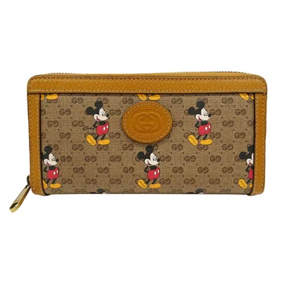 Pre-owned Gucci Beige Brown Pvc Long Wallet (bi-fold) () In Multi