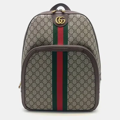 Pre-owned Gucci Beige Brown Pvc Ophidia Gg Supreme Medium Backpack