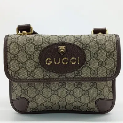 Pre-owned Gucci Beige Brown Pvc Supreme Small Messenger Bag In Sand