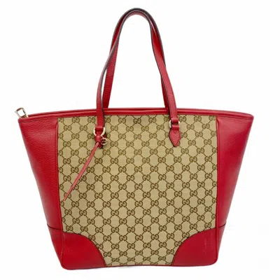 Pre-owned Gucci Beige Brown Red Color Canvas Tote Bag ()