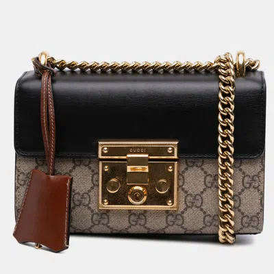 Pre-owned Gucci Beige Brown Small Gg Supreme Padlock Crossbody In Sand