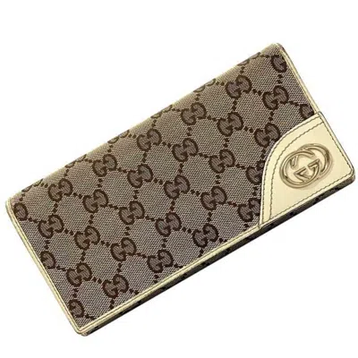 Pre-owned Gucci Beige Brown White Canvas Long Wallet (bi-fold) () In Beige, Brown, White