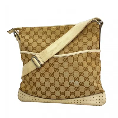 Pre-owned Gucci Beige Brown White Canvas Shoulder Bag ()