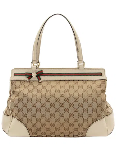 Pre-owned Gucci Beige, Brown, White Gg Canvas, Leather, Nylon Mayfair Medium Tote  (authentic Pre-loved)