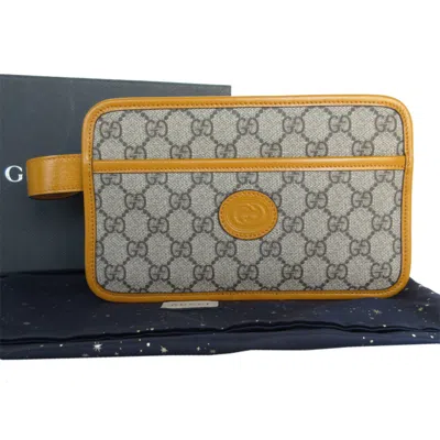 Pre-owned Gucci Beige Brown Yellow Gg Supreme Leather Clutch Bag ()