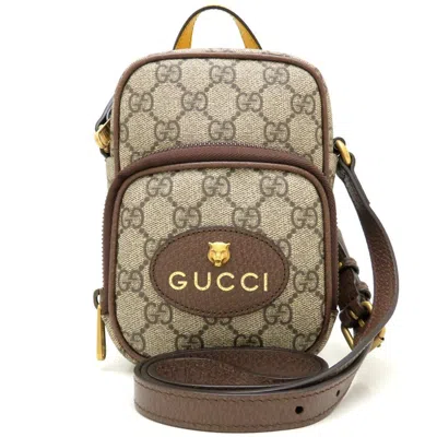 Pre-owned Gucci Beige Brown Yellow Gg Supreme Leather Shoulder Bag ()