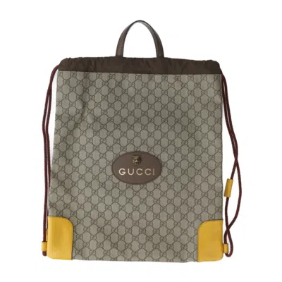 Pre-owned Gucci Beige Brown Yellow Pvc Leather Backpack Handbag Shoulder Bag () In Beige, Brown, Yellow