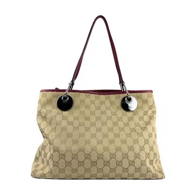 Pre-owned Gucci Beige Burgundy Gg Canvas Leather Shoulder Bag ()
