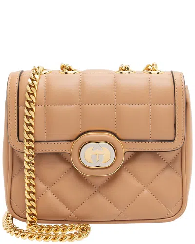 Pre-owned Gucci Beige Calfskin Deco Mini Shoulder Bag (authentic Pre-loved) In Brown