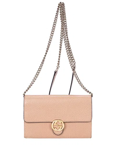Pre-owned Gucci Beige Calfskin Grained Leather Interlocking G Chain Wallet (authentic  Pre-loved) In Neutral
