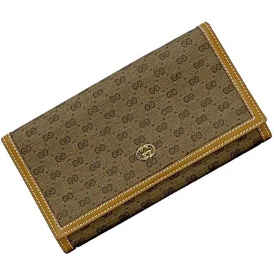 Pre-owned Gucci Beige Camel Pvc Leather Long Wallet (bi-fold) () In Brown