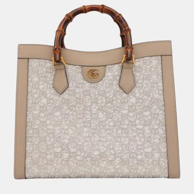 Pre-owned Gucci Beige Canvas And Leather Bamboo Diana Medium Tote Bag