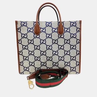 Pre-owned Gucci Beige Canvas And Leather Jumbo Gg Tote And Shoulder Bag In Sand