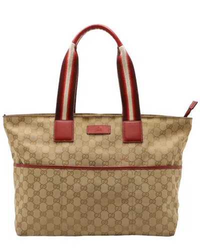 Gucci Beige Canvas & Leather Large Tote (authentic Pre-loved) In Brown