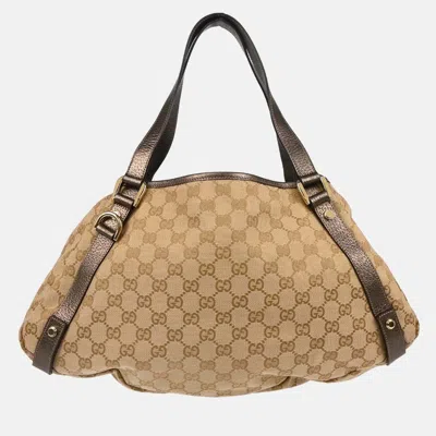 Pre-owned Gucci Beige Canvas Gg Handbag In Sand