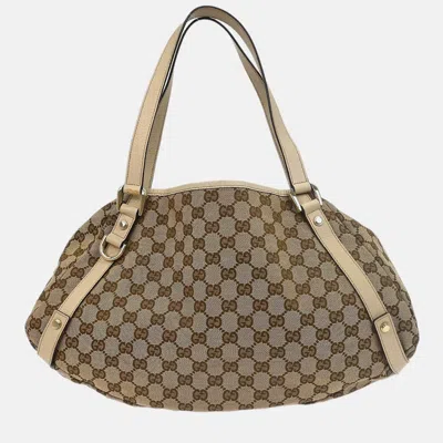 Pre-owned Gucci Beige Canvas Gg Hobo Handbag In Sand
