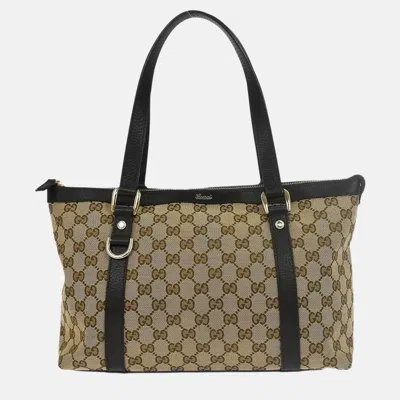 Pre-owned Gucci Beige Canvas Gg Tote Handbag In Sand