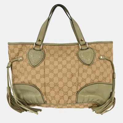 Pre-owned Gucci Beige Canvas Gg Tote Handbag In Sand