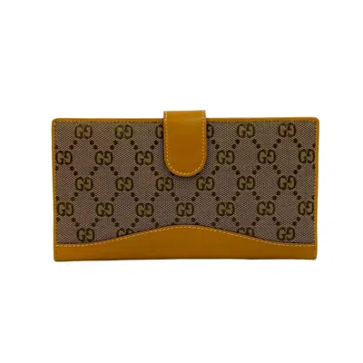 Pre-owned Gucci Beige Canvas Leather Long Wallet (bi-fold) () In Sand