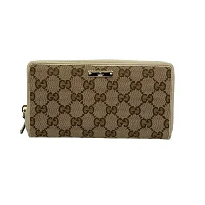 Pre-owned Gucci Beige Canvas Leather Long Wallet (bi-fold) () In Sand