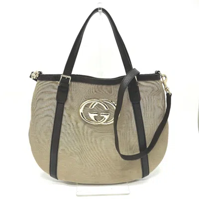 Pre-owned Gucci Beige Canvas Leather Shoulder Bag Tote Bag () In Sand